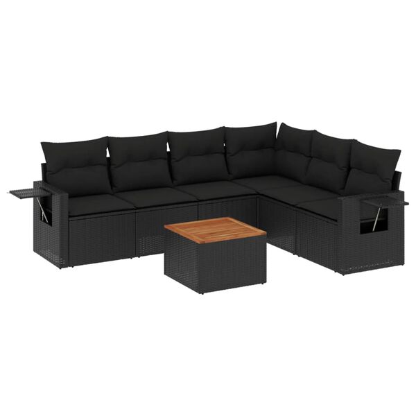 vidaXL Salon de jardin 7 pcs avec coussins noir r&eacute;sine tress&eacute;e