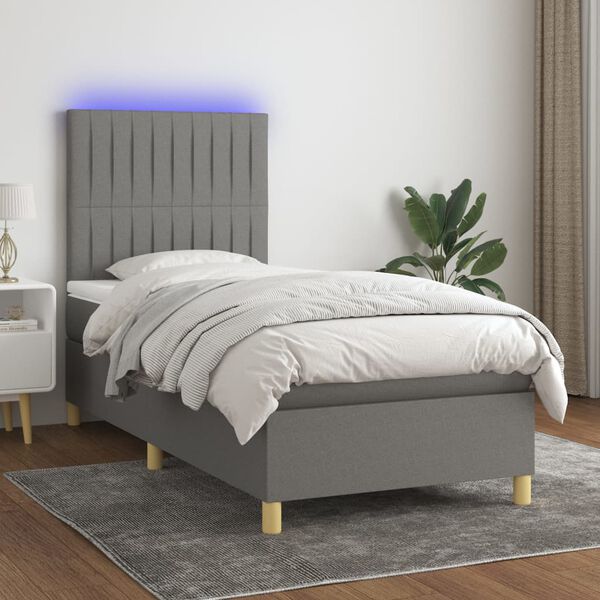 vidaXL Sommier &agrave; lattes de lit et matelas et LED Gris fonc&eacute; 90x200 cm