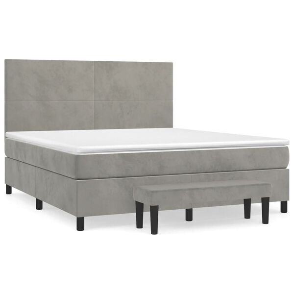 vidaXL Sommier &agrave; lattes de lit et matelas Gris clair 180x200cm Velours