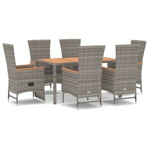 vidaXL Ensemble &agrave; manger de jardin et coussins 7 pcs gris rotin