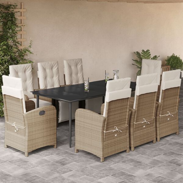 vidaXL Ensemble &agrave; manger de jardin et coussins 9 pcs beige Poly rotin