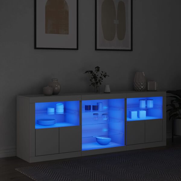 vidaXL Buffet avec lumi&egrave;res LED blanc 181,5x37x67 cm