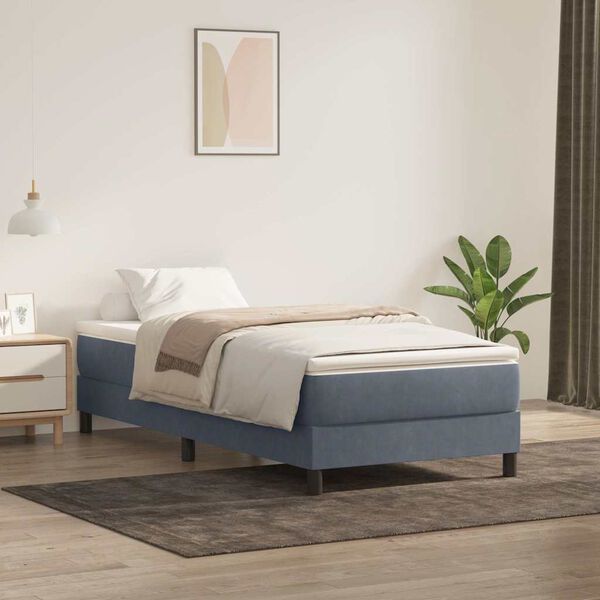 vidaXL Sommier &agrave; lattes de lit et matelas gris fonc&eacute; 80x220 cm velours