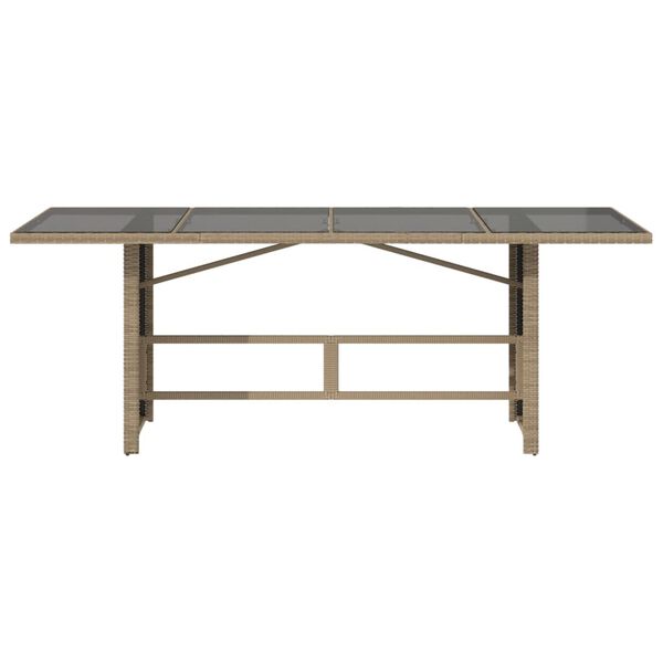 vidaXL Table de jardin avec dessus en verre beige résine tressée