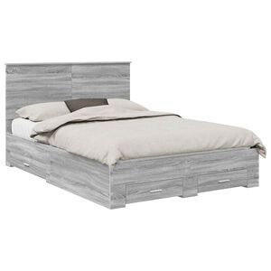 vidaXL Cadre de lit Gris Sonoma 135 x 190 cm Bois d'ing&eacute;nierie