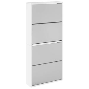 vidaXL Armoire &agrave; chaussures miroir 4 niveaux blanc brillant