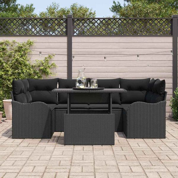vidaXL Ensemble de canap&eacute; de jardin 7 pcs Noir Poly Rattan