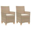 vidaXL Chaises de jardin coussins lot de 2 beige r&eacute;sine tress&eacute;e bois