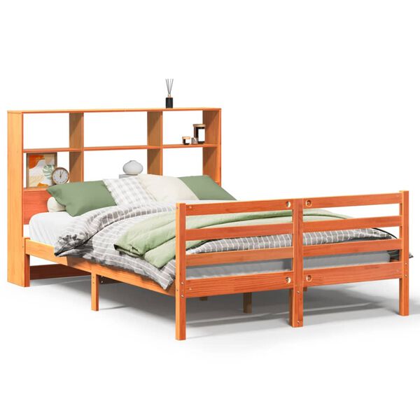 vidaXL Lit biblioth&egrave;que sans matelas cire marron 135x190cm bois massif