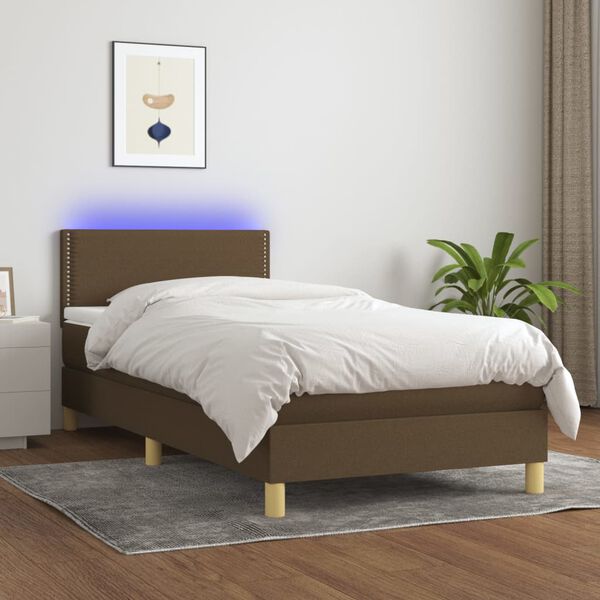 vidaXL Sommier &agrave; lattes de lit et matelas et LED Marron fonc&eacute; 90x190cm