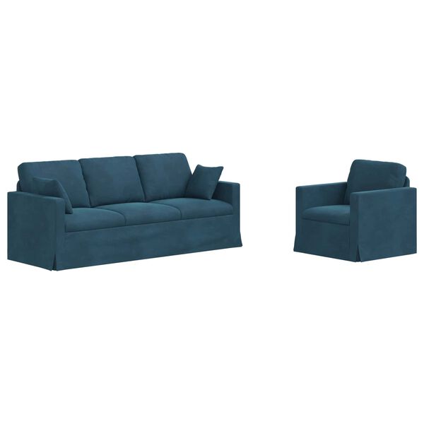 vidaXL Canap&eacute; 2 pcs Bleu 198 x 78 x 80 cm Velours
