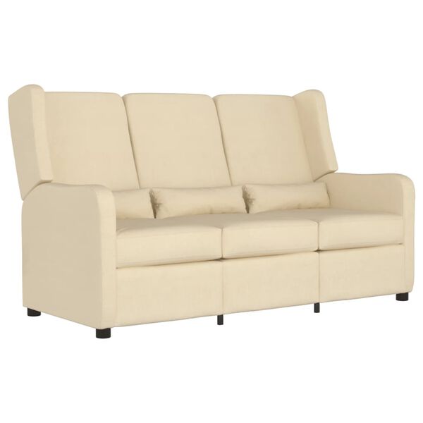 vidaXL Fauteuil inclinable &agrave; 3 places Cr&egrave;me Tissu