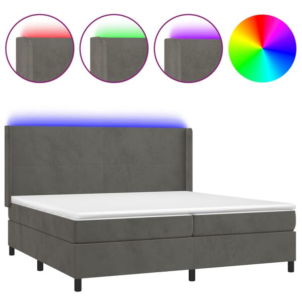 vidaXL Sommier &agrave; lattes de lit matelas et LED Gris fonc&eacute; 200x200 cm