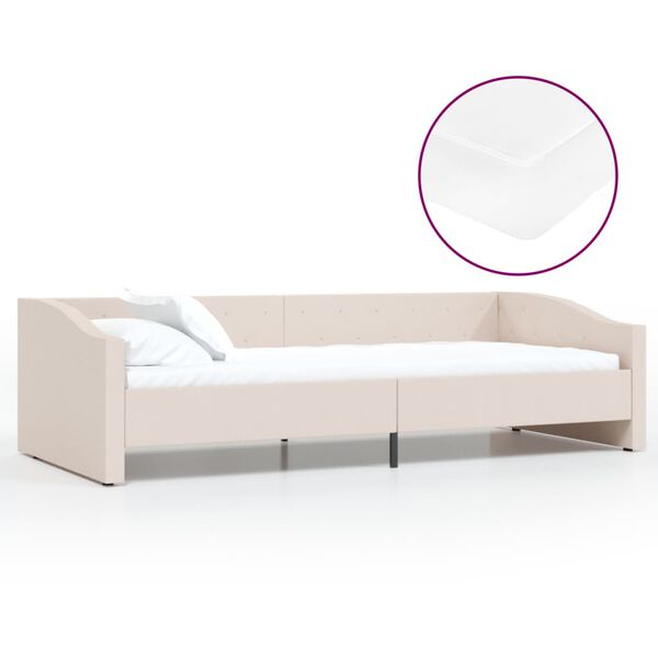 vidaXL Lit avec matelas et USB Cr&egrave;me Tissu 90x200 cm
