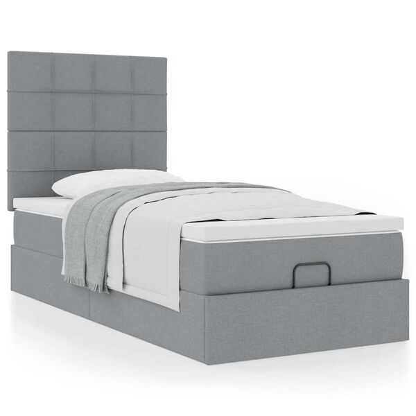 vidaXL Lit ottoman avec matelas gris clair 100x200 cm tissu