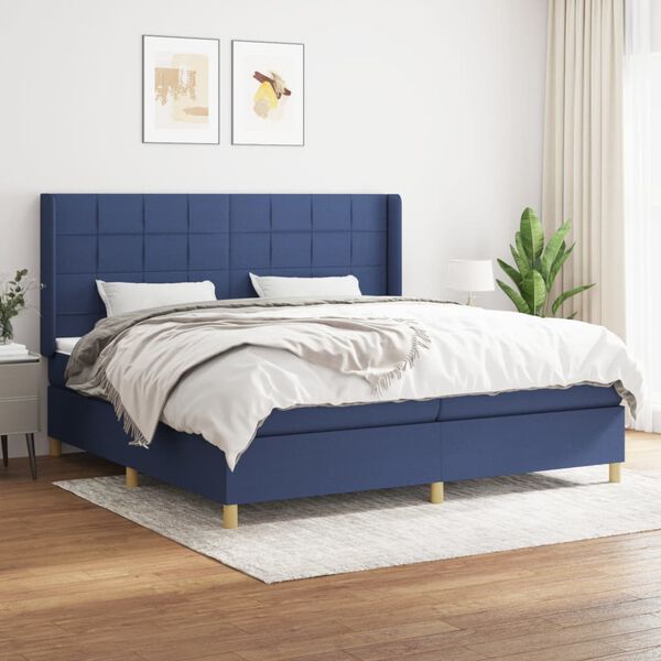 vidaXL Sommier &agrave; lattes de lit avec matelas Bleu 200x200 cm Tissu