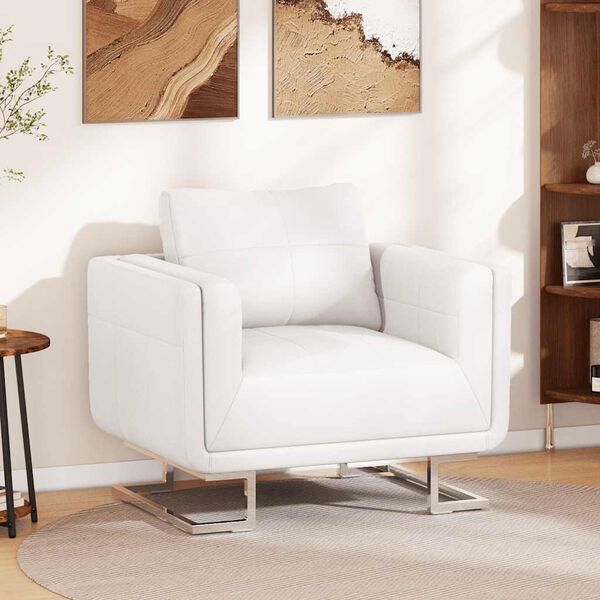 vidaXL Fauteuil cube avec pieds chromés Blanc Similicuir