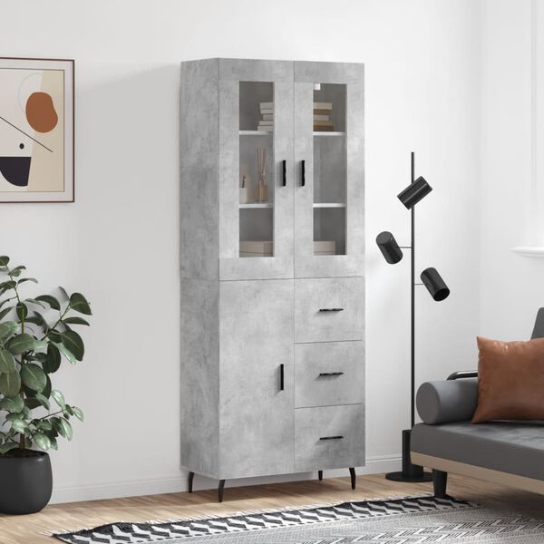 vidaXL Buffet haut Gris b&eacute;ton 69,5x34x180 cm Bois d'ing&eacute;nierie