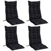 vidaXL Coussins de chaise &agrave; dossier haut lot de 4 motif carreaux noir