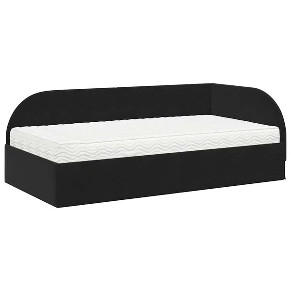 vidaXL Cadre de lit d'angle avec matelas 2 pcs Noir Velours