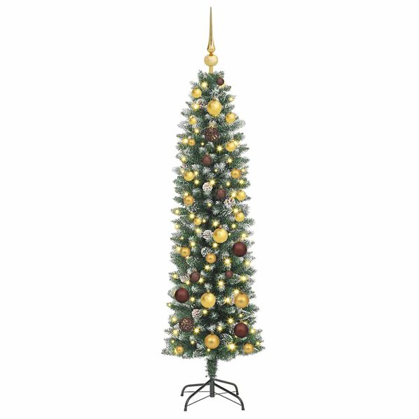 vidaXL Arbre de No&euml;l artificiel slim avec 150 LED Vert et blanc 150 cm