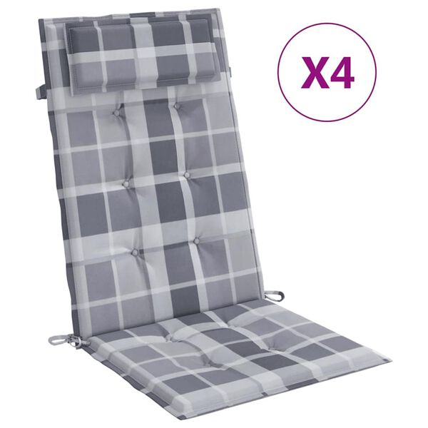 vidaXL Coussins de chaise &agrave; dossier haut lot de 4 carreaux gris