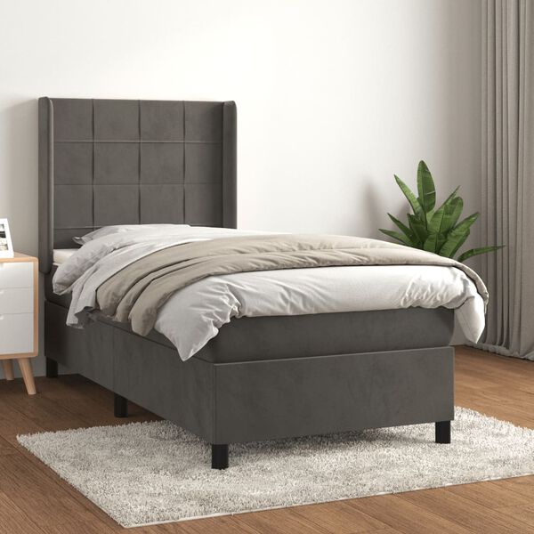 vidaXL Sommier &agrave; lattes de lit et matelas Gris fonc&eacute; 90x190 cm Velours