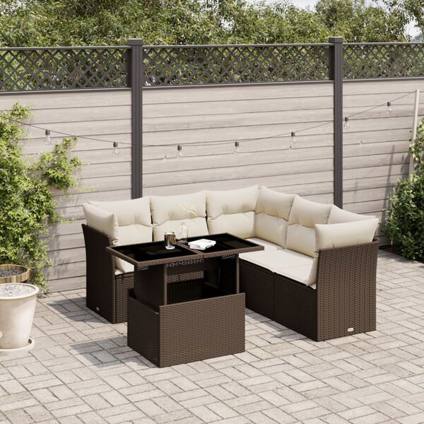 vidaXL Salon de jardin avec coussins 6 pcs marron r&eacute;sine tress&eacute;e