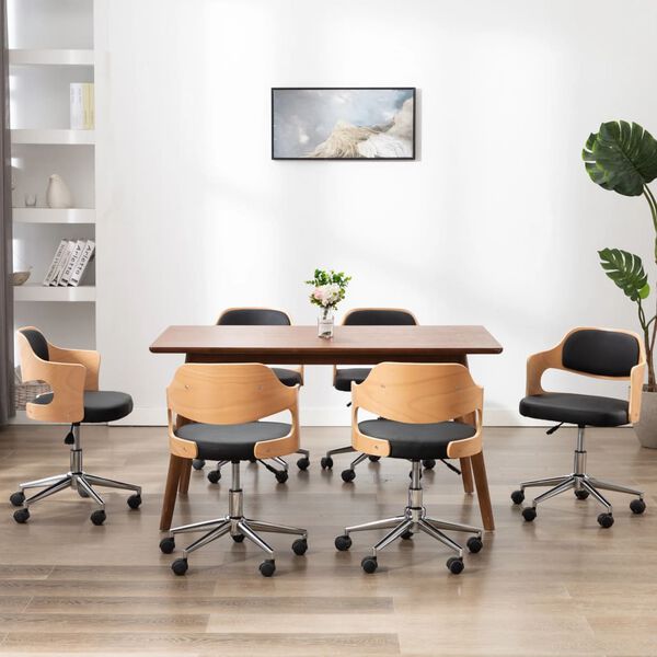 vidaXL Chaises pivotantes &agrave; manger lot de 6 bois courb&eacute; et similicuir