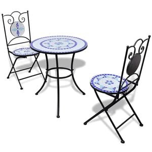 vidaXL Ensemble de bistro 3 pcs Carreaux c&eacute;ramiques Bleu et blanc