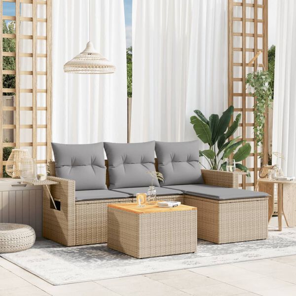 vidaXL Salon de jardin avec coussins 5 pcs beige r&eacute;sine tress&eacute;e