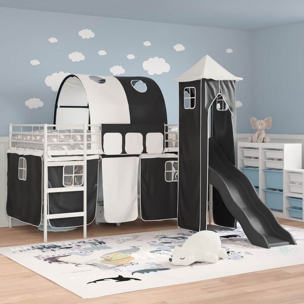 vidaXL Lit mezzanine pour enfants Blanc et Noir 79,5 x 200 cm M&eacute;tал