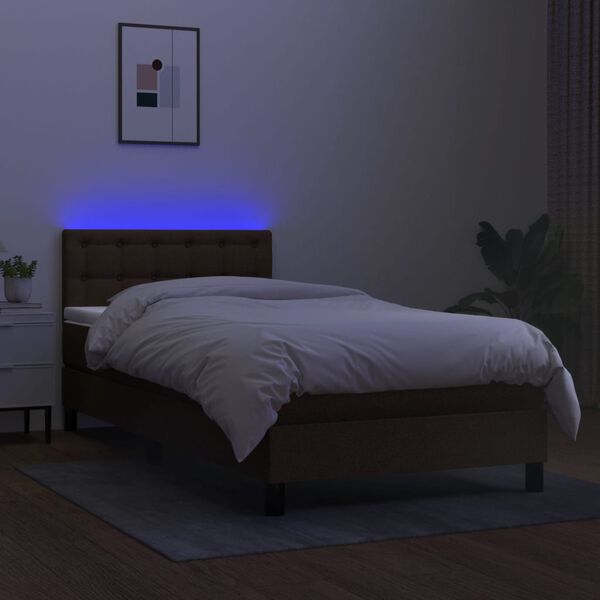 vidaXL Sommier &agrave; lattes de lit matelas et LED Marron fonc&eacute; 100x200cm