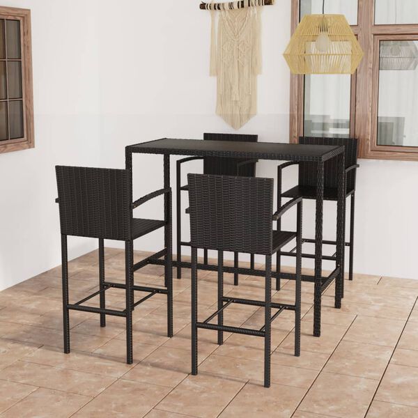 vidaXL Ensemble de bar de jardin 5 pcs R&eacute;sine tress&eacute;e Noir