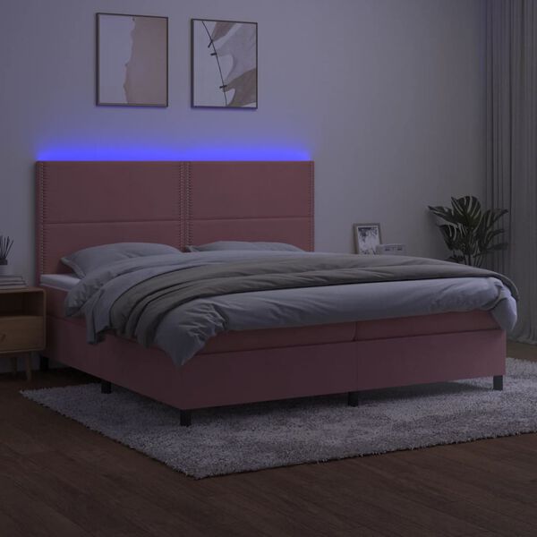 vidaXL Sommier &agrave; lattes de lit matelas et LED Rose 200x200 cm Velours