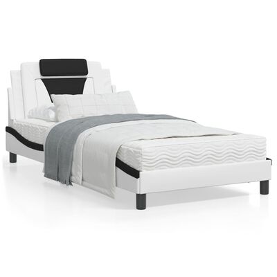 vidaXL Cadre de lit et tête de lit blanc et noir 100x200 cm similicuir
