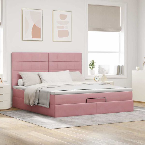 vidaXL Cadre de lit ottoman avec matelas rose 160x200 cm velours