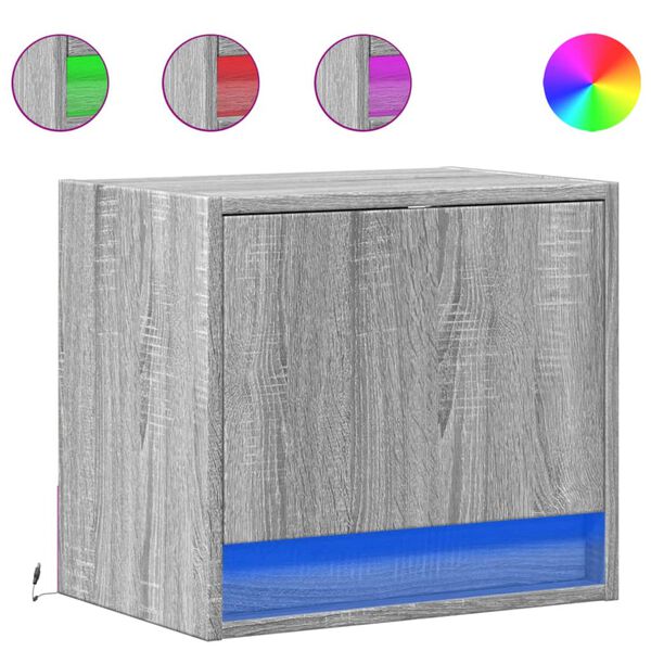 vidaXL Tables de chevet murales avec lumi&egrave;res LED 2 pcs sonoma gris