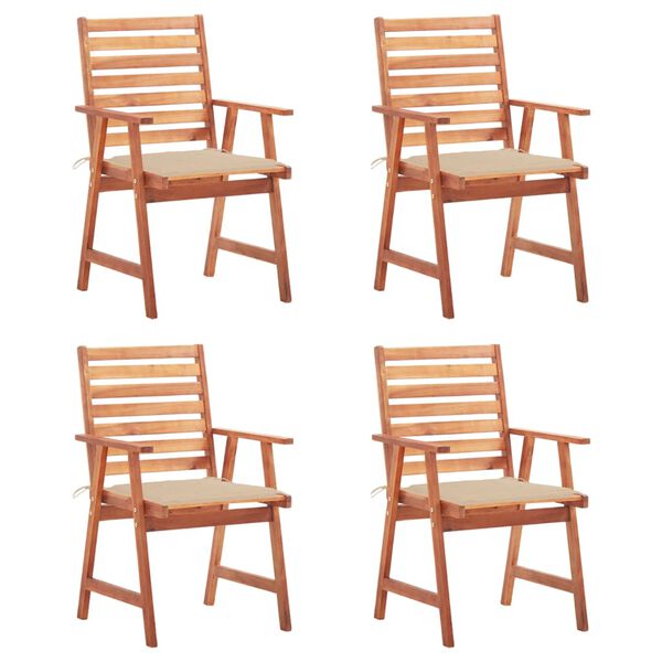 vidaXL Chaises &agrave; manger d'ext&eacute;rieur lot de 4 et coussins Acacia massif