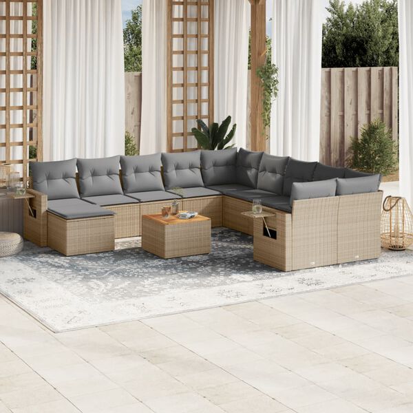 vidaXL Salon de jardin et coussins 12 pcs m&eacute;lange beige r&eacute;sine tress&eacute;e