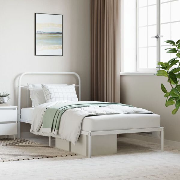 vidaXL Cadre de lit métal sans matelas et tête de lit blanc 107x203 cm