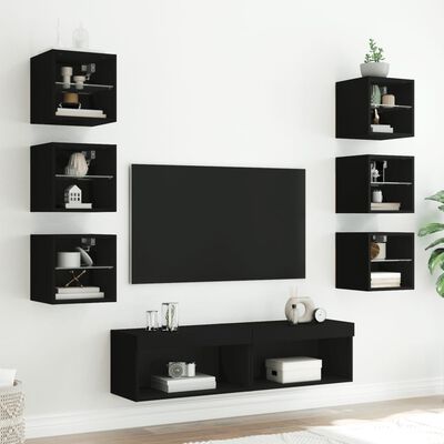 vidaXL Unités murales TV avec LED 8 pcs noir bois d'ingénierie