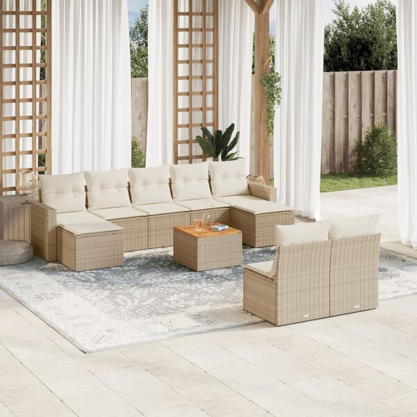 vidaXL Salon de jardin avec coussins 10 pcs beige r&eacute;sine tress&eacute;e
