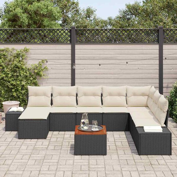 vidaXL Ensemble de canap&eacute; de jardin avec coussin 9 pcs Noir polyrotin