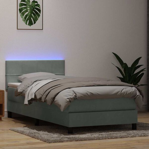 vidaXL Sommier &agrave; lattes de lit et matelas et LED gris clair 90x220 cm velours