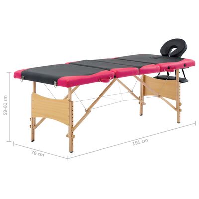 vidaXL Table de massage pliable 4 zones Bois Noir et rose