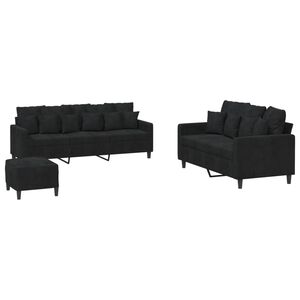 vidaXL Ensemble de canap&eacute;s 3 pcs avec coussins Noir Velours
