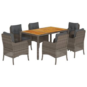 vidaXL Ensemble &agrave; manger de jardin et coussins 7 pcs gris rotin
