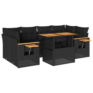 vidaXL Salon de jardin avec coussins 7 pcs noir r&eacute;sine tress&eacute;e acacia