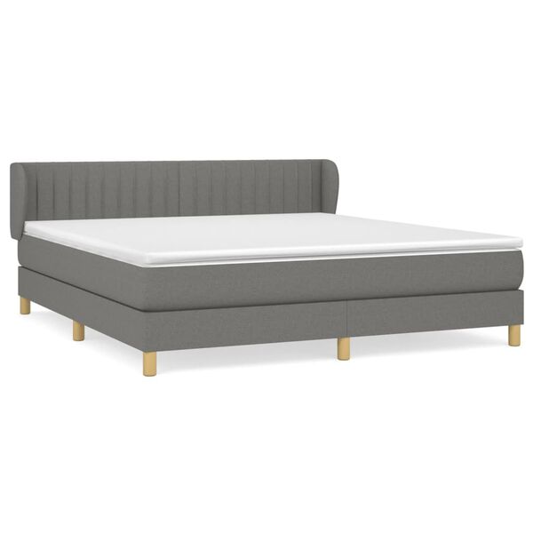 vidaXL Sommier &agrave; lattes de lit avec matelas Gris fonc&eacute; 160x200cm Tissu